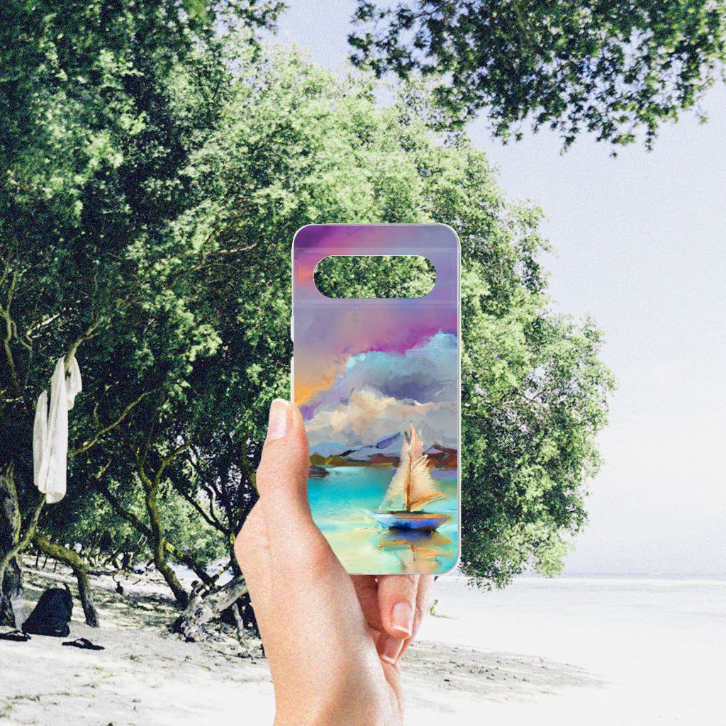 Google Pixel 8 Hoesje maken Boat abstract schilderij hand strand
