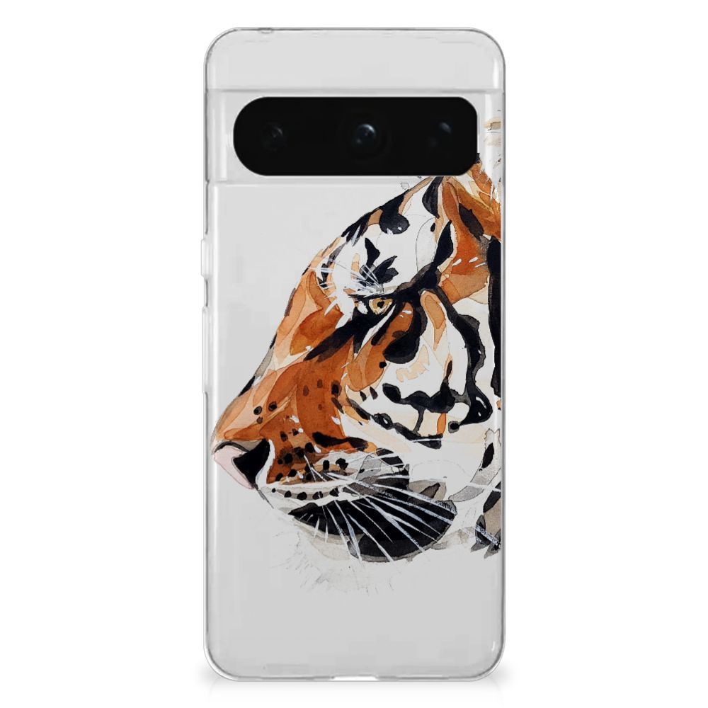 Google Pixel 8 Pro Hoesje maken Watercolor Tiger zijkant
