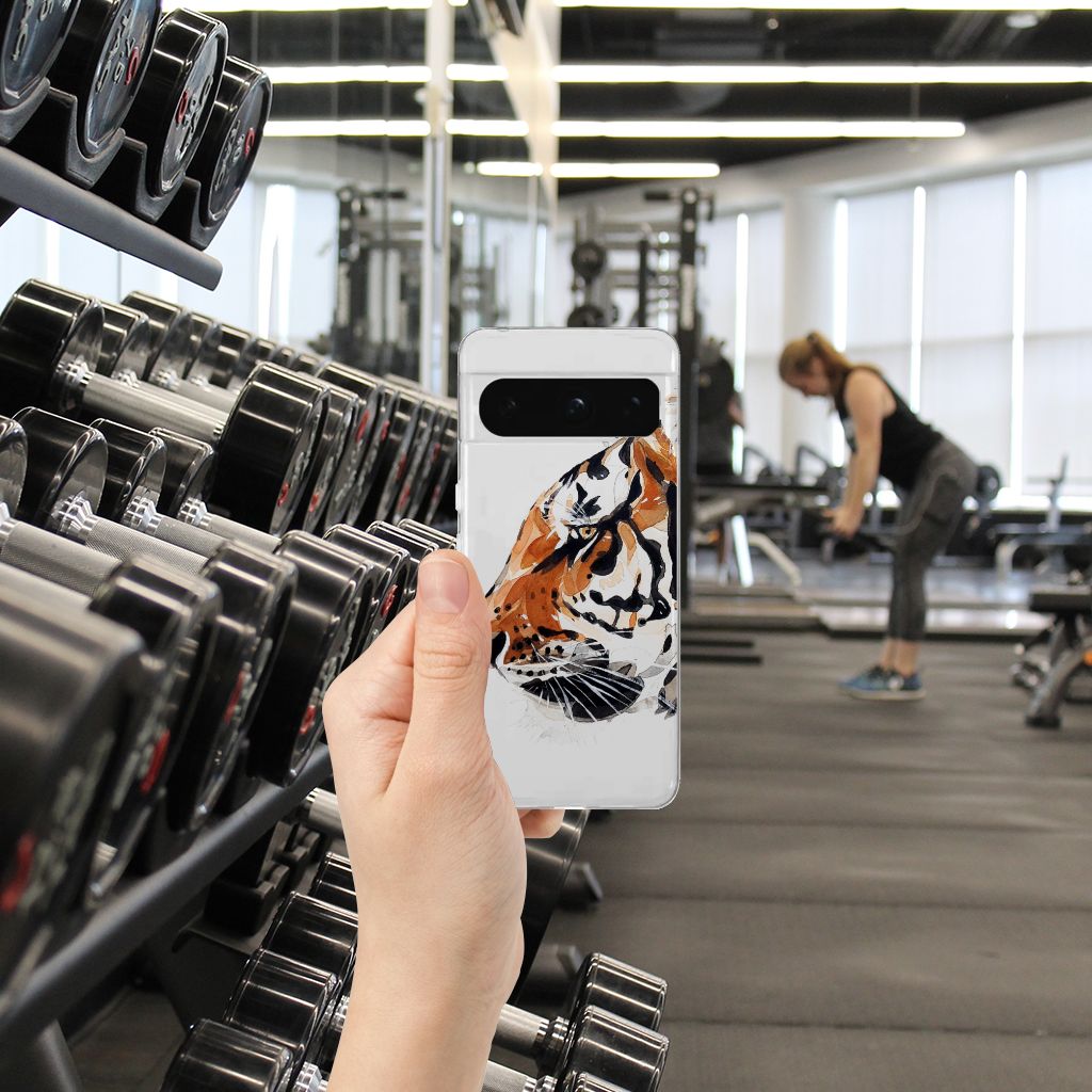Google Pixel 8 Pro hoesje maken Watercolor Tiger achterzijde sportschool bodybuilding