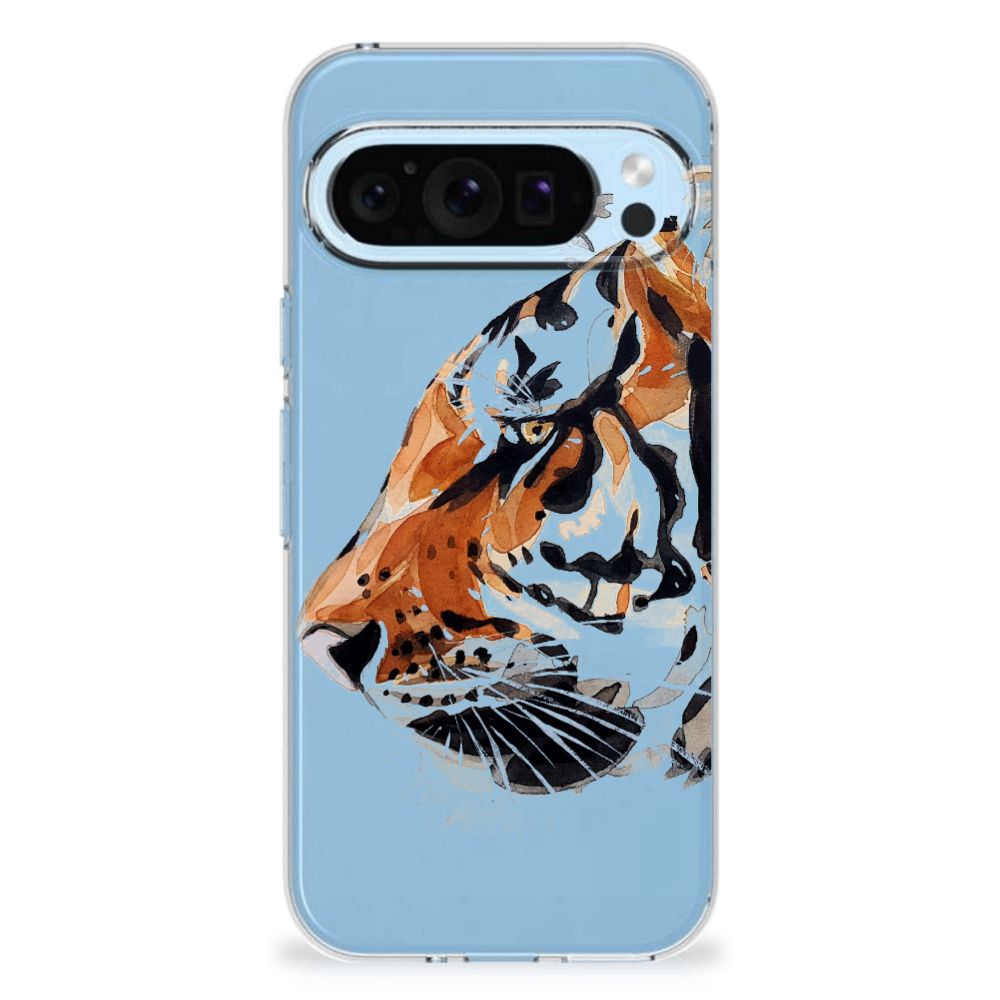 Hoesje maken Google Pixel 9 | 9 Pro Watercolor Tiger TPU tijger design voorkant