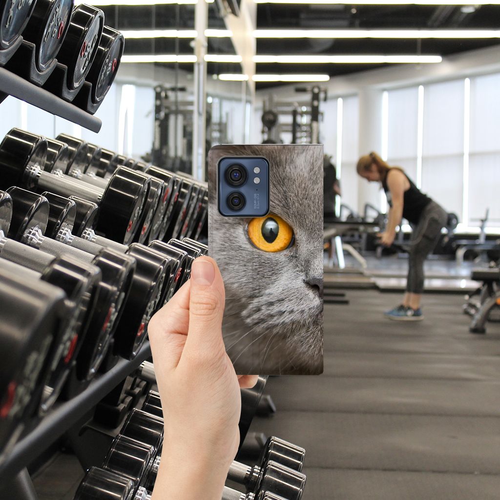 Hoesje maken Motorola Edge 40 Britse Korthaar kat ontwerp hand gym