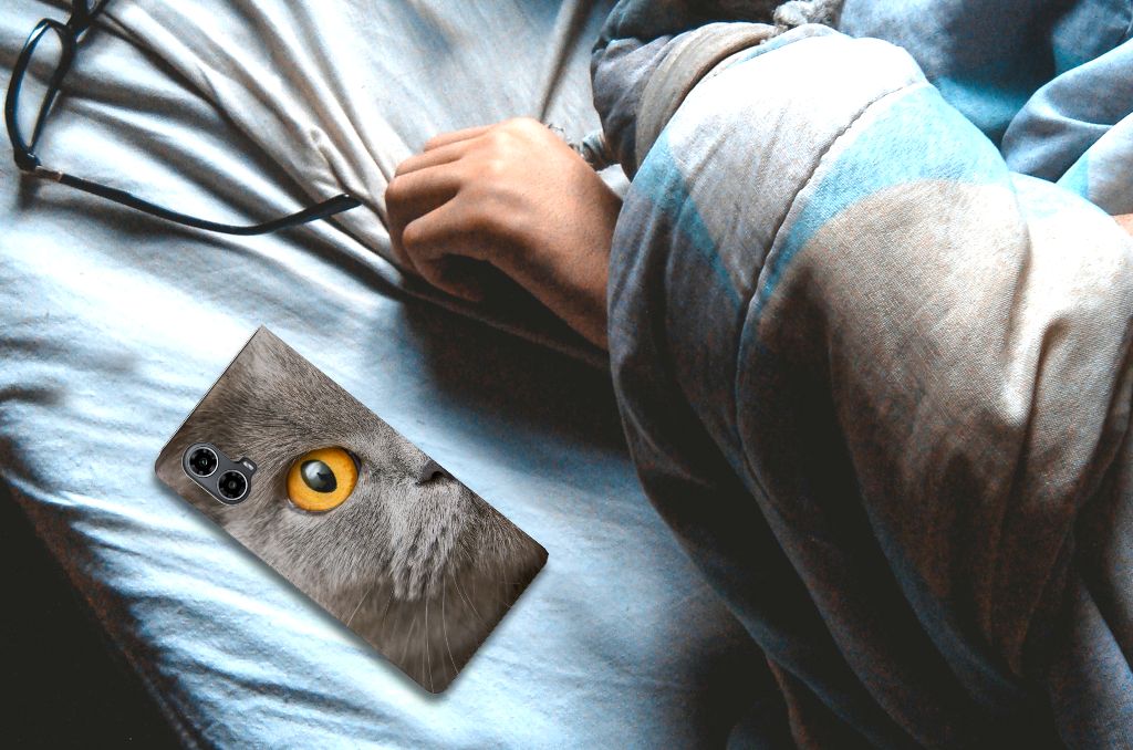 Hoesje maken Motorola Moto G34 Britse Korthaar kat gezicht design boven