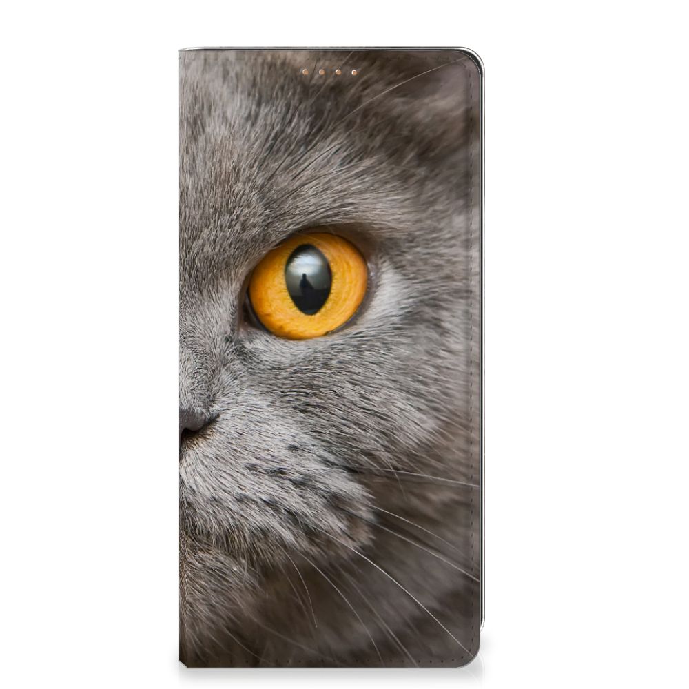 Motorola Moto G34 hoesje maken Britse Korthaar kat gezicht oranje oog