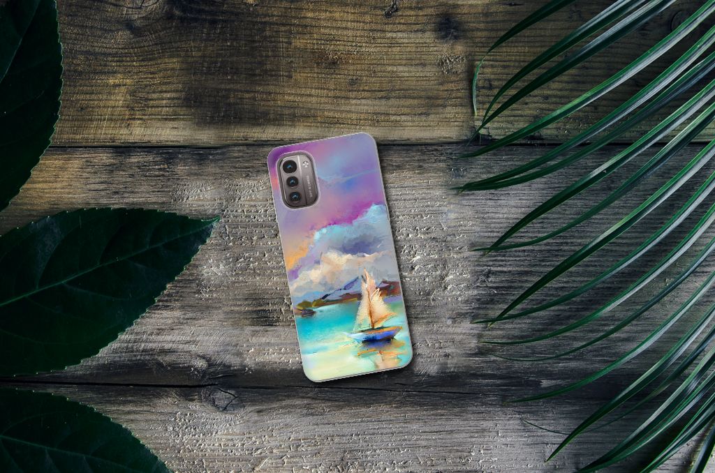 Hoesje maken Nokia G21 | G11 Boat abstract schilderij bootje meer