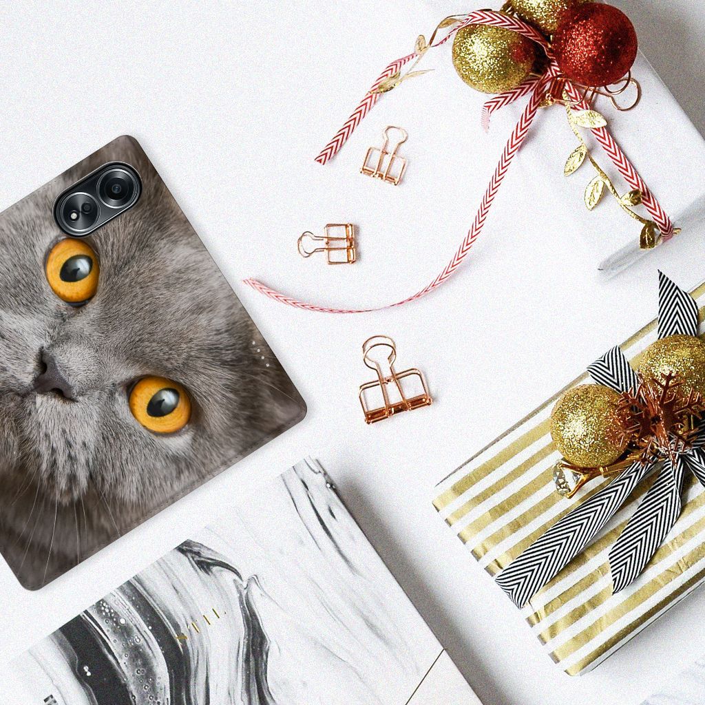 Hoesje maken OPPO A58 4G Britse Korthaar kattenhuv ontwerp voorkant