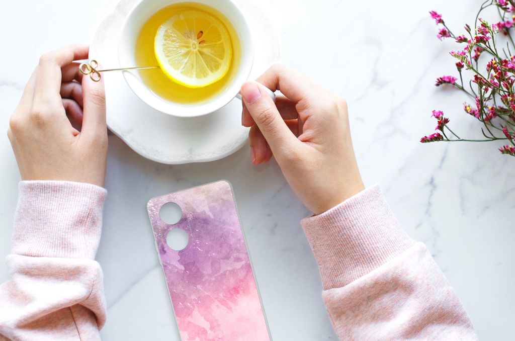 OPPO A58 4G hoesje maken Pink Purple Paint aanzicht