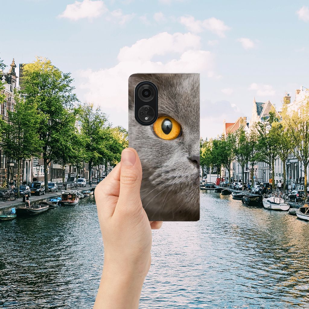 Hoesje maken OPPO A98 5G Britse Korthaar kat design voorkant