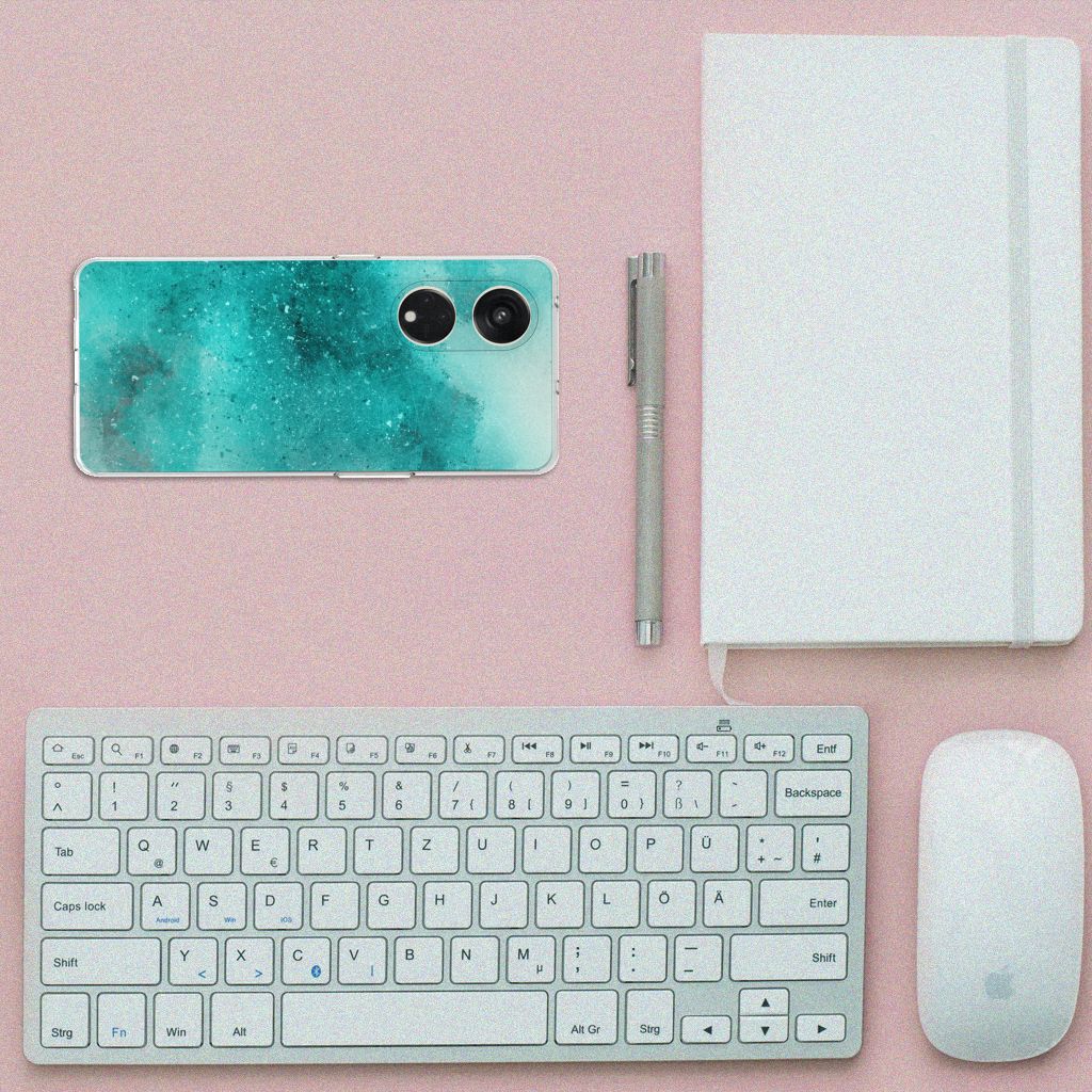 Hoesje maken OPPO Reno8 T 5G Painting Blue bovenaanzicht toetsenbord notebook pen muis