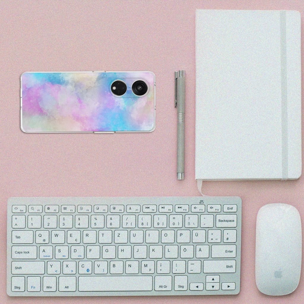 Hoesje maken OPPO Reno8 T 5G Watercolor Light bovenaanzicht toetsenbord notitieboek muis pen