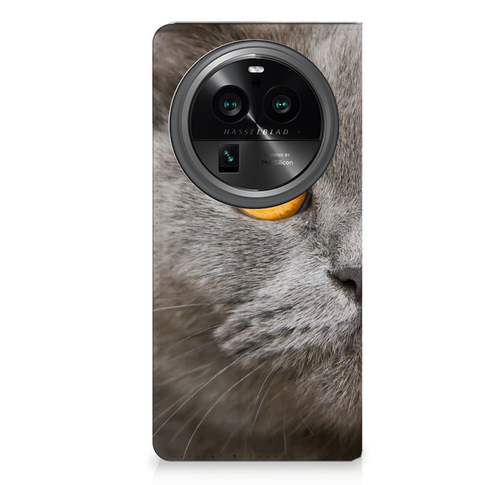 OPPO X6 Pro hoesje maken Britse Korthaar kat close-up