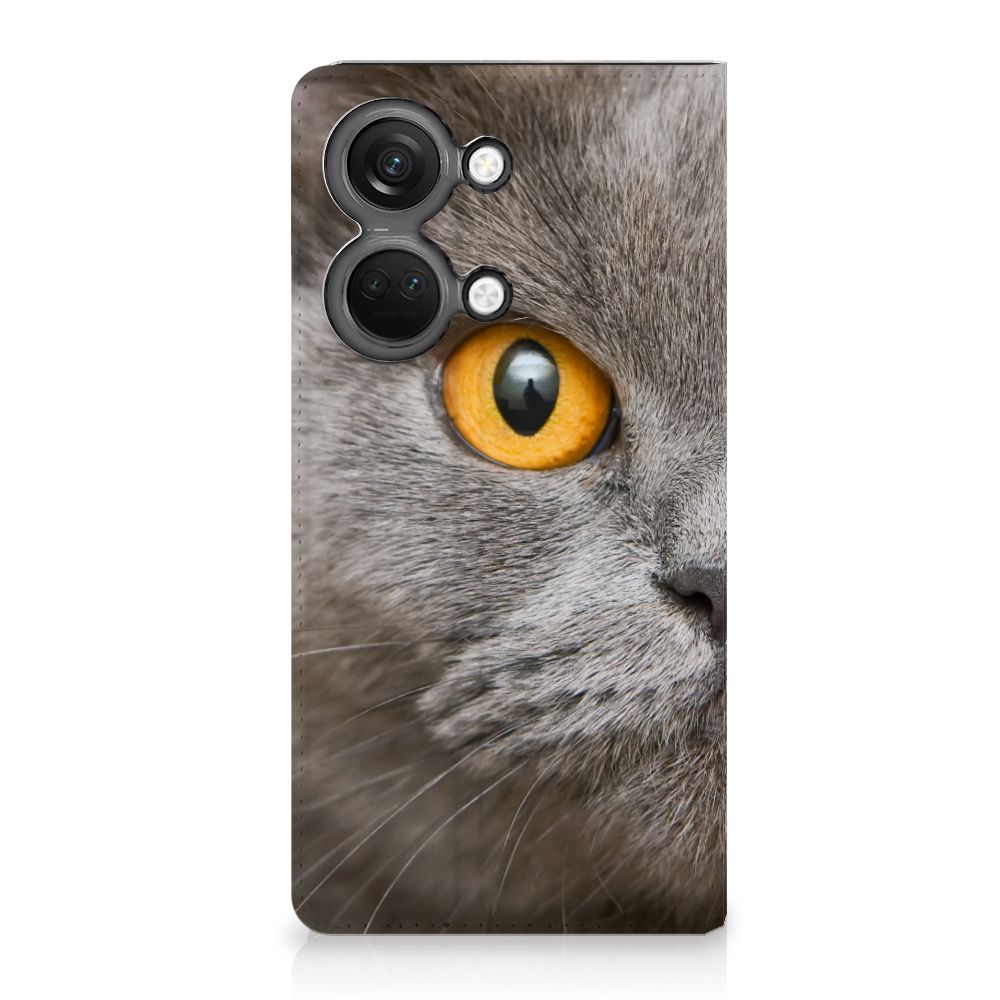 Hoesje maken OnePlus Nord 3 Britse Korthaar kattenoog ontwerp vooraanzicht