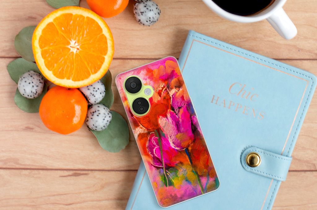 Hoesje maken OnePlus Nord CE 3 Lite Tulips telefoonhoesje bloemen roze aanzicht
