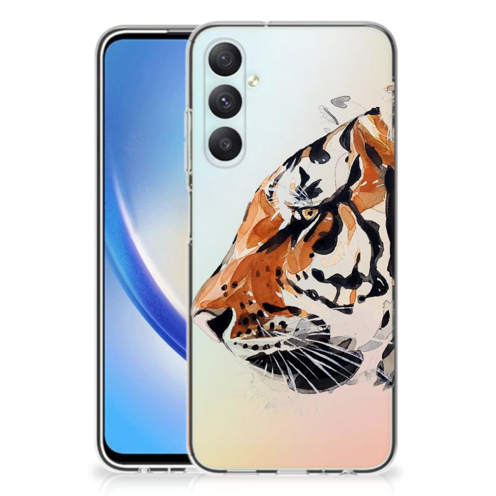 Hoesje maken Samsung Galaxy A05S Watercolor Tiger tegen een kleurrijke achtergrond voor stijl en bescherming.