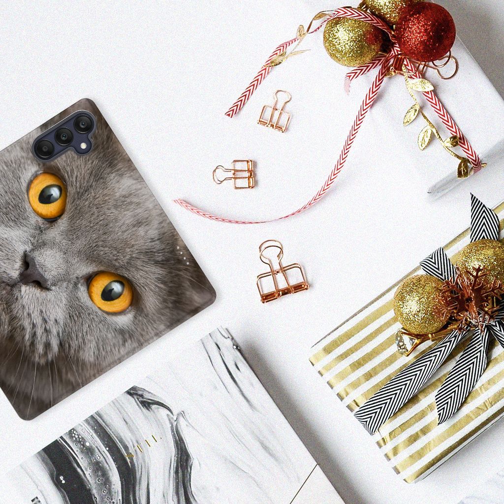 Hoesje maken Samsung Galaxy A25 Britse Korthaar kattenhoofd bovenaanzicht