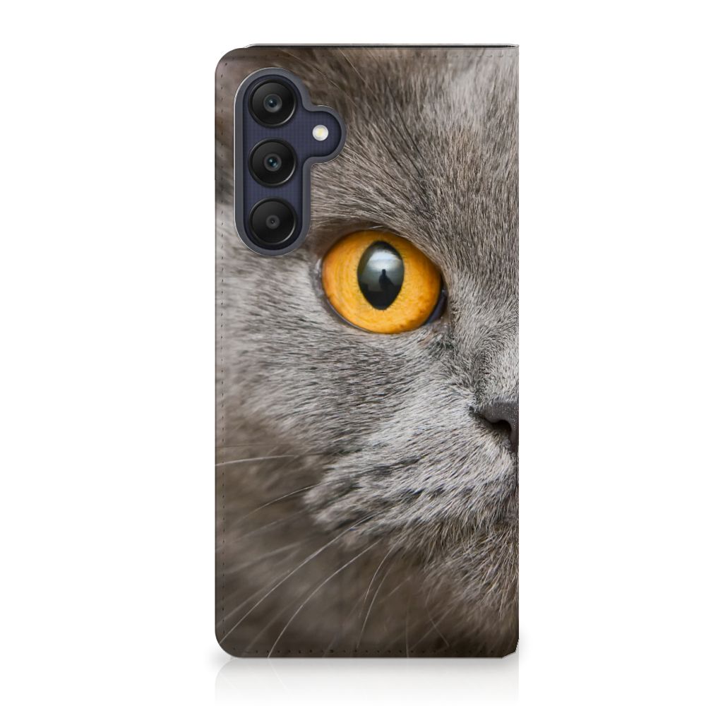Hoesje maken Samsung Galaxy A25 Britse Korthaar kattenoog design voorkant