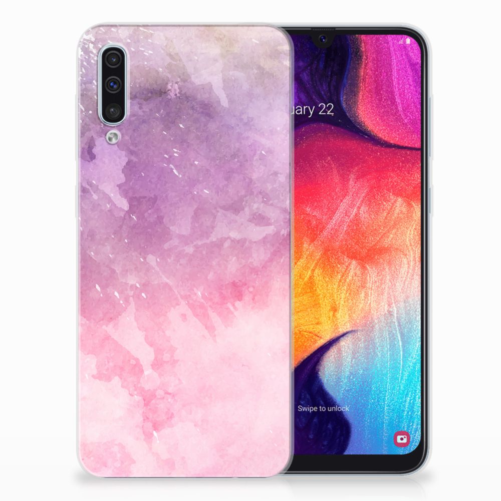 Samsung Galaxy A50 Hoesje maken Pink Purple Paint achterkant