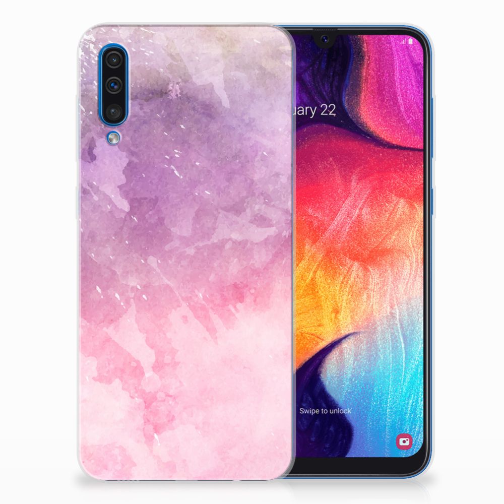 Samsung Galaxy A50 Hoesje maken Pink Purple Paint achterkant aanzicht