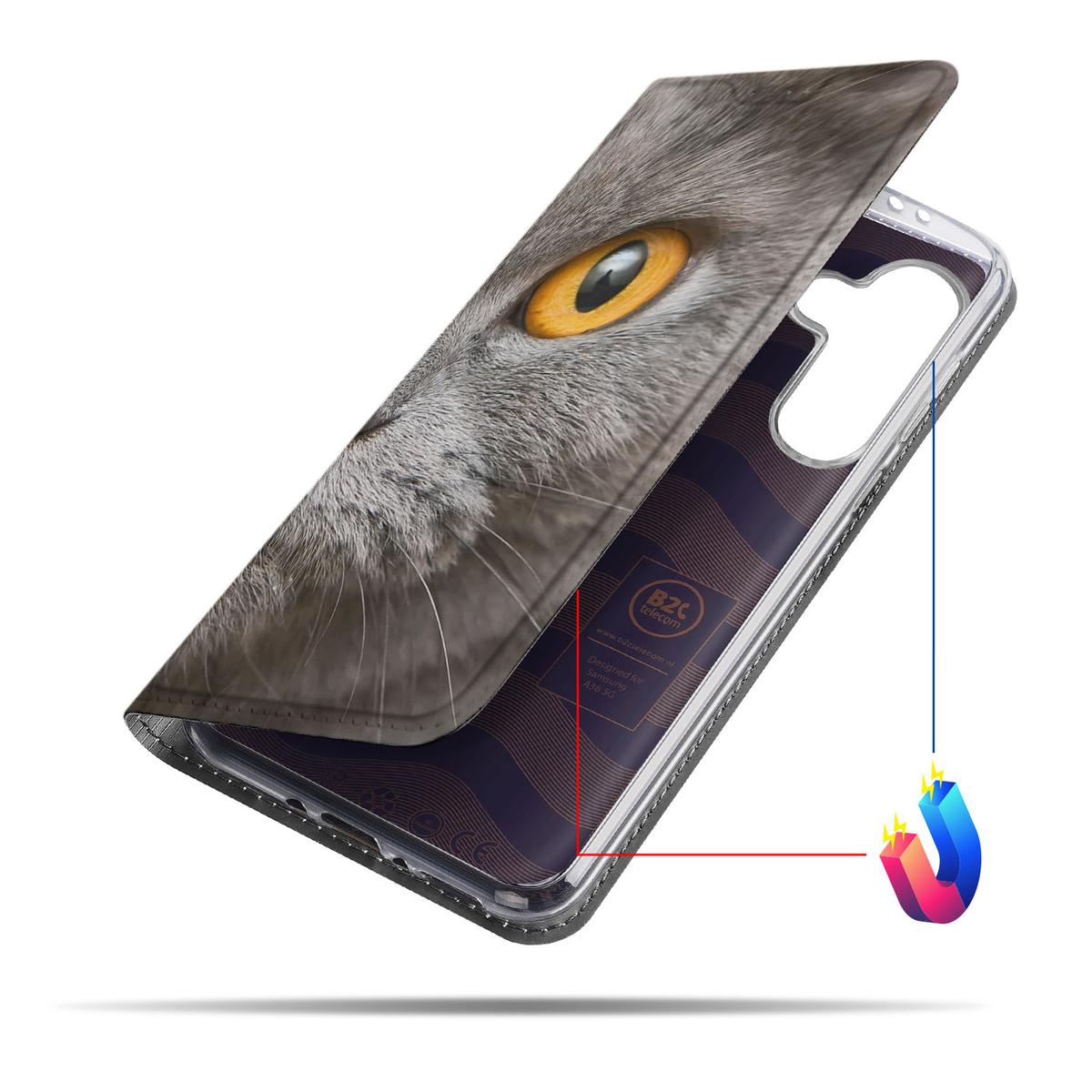 Hoesje maken Samsung Galaxy A56 A36 Britse Korthaar kat oog design aanzicht