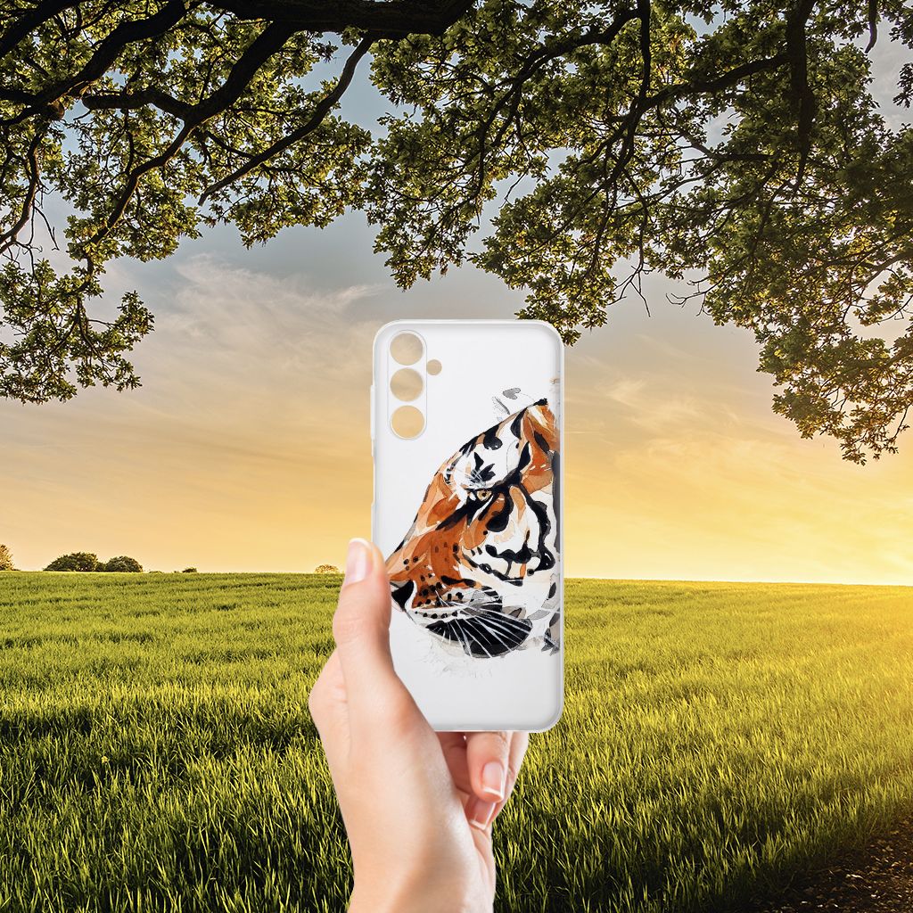 Samsung Galaxy M14 hoesje maken Watercolor Tiger hand aanzicht