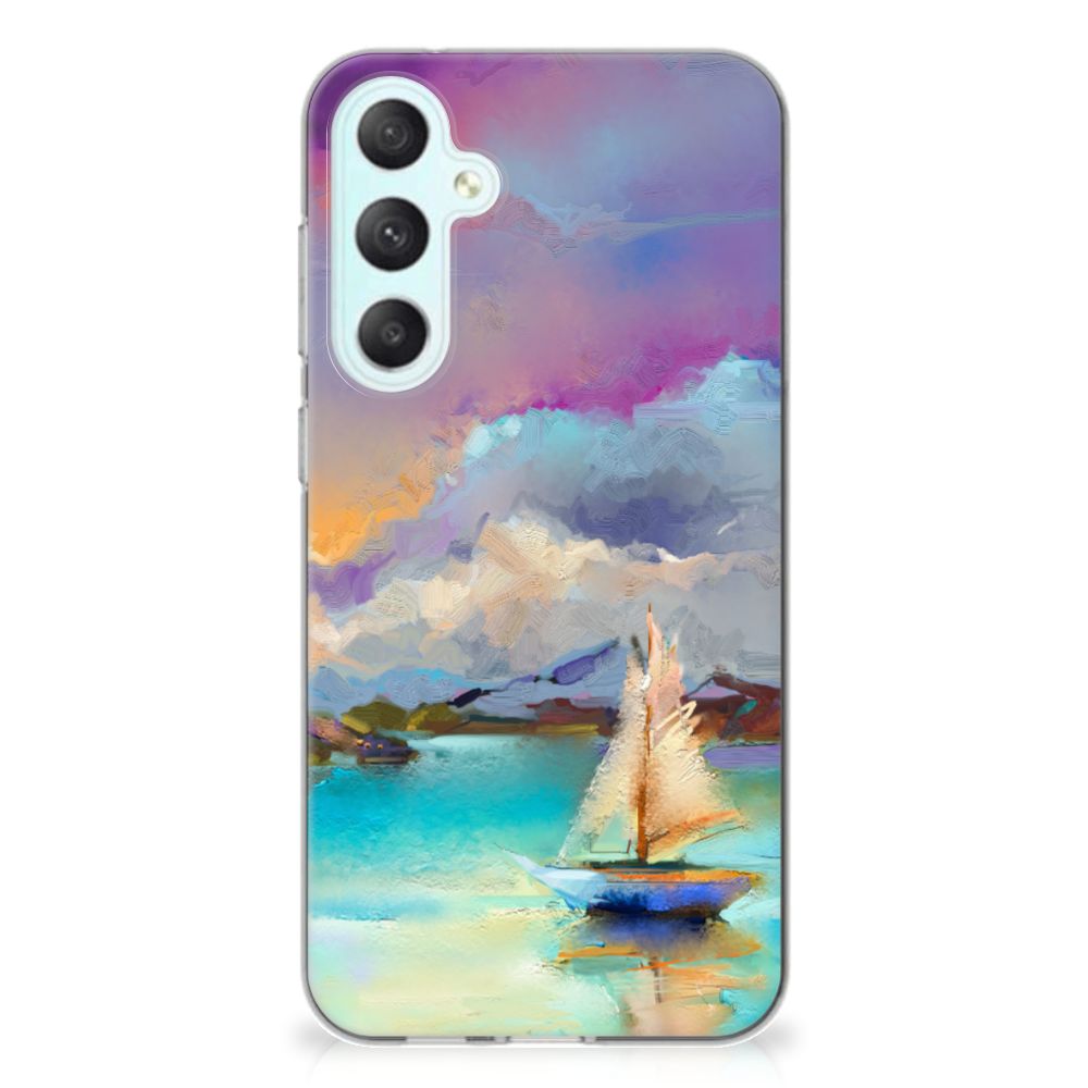 Samsung Galaxy S23 FE Hoesje maken Boat abstract kunst zeilschip blauw paars