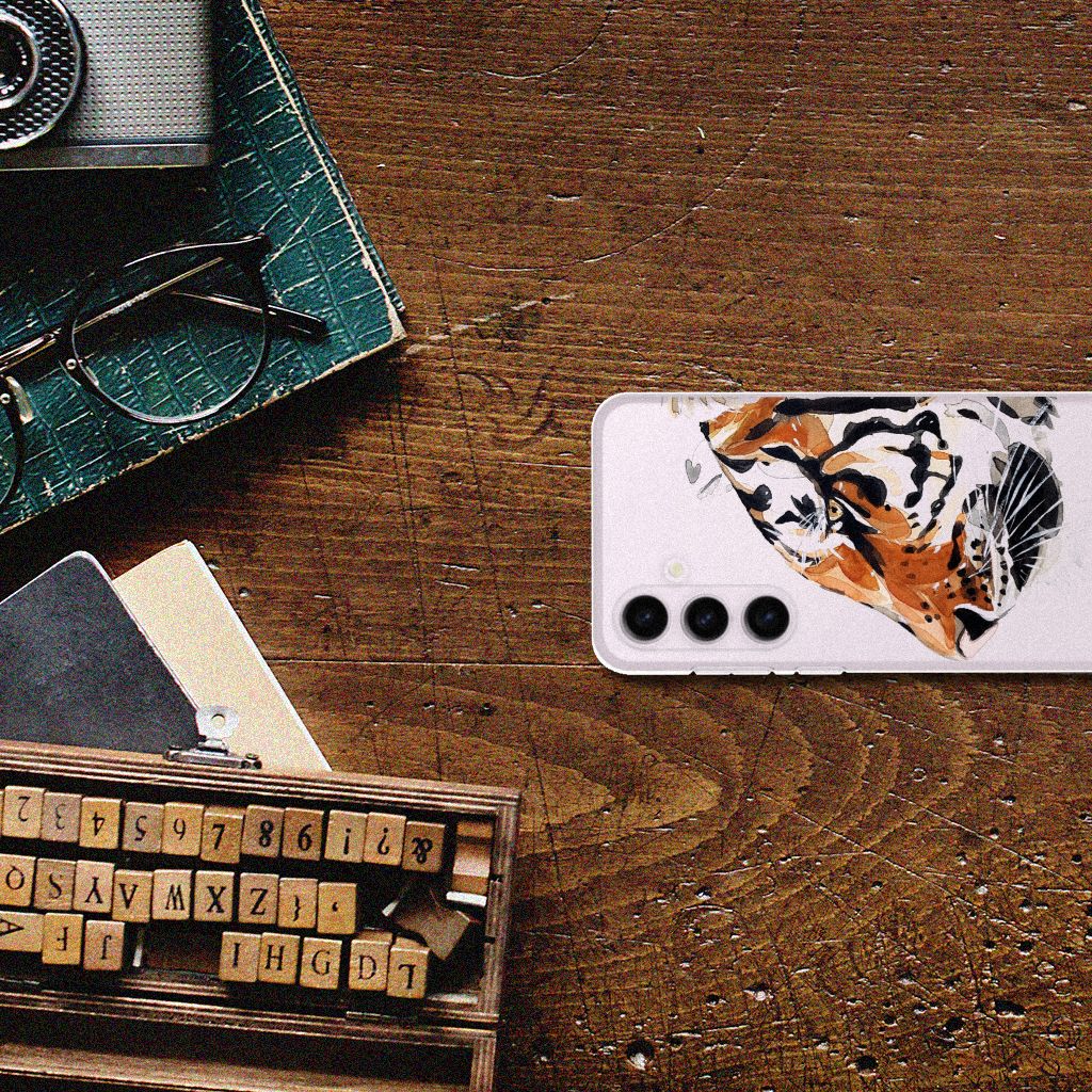 Samsung Galaxy S24 Plus Hoesje maken Watercolor Tiger bovenaanzicht