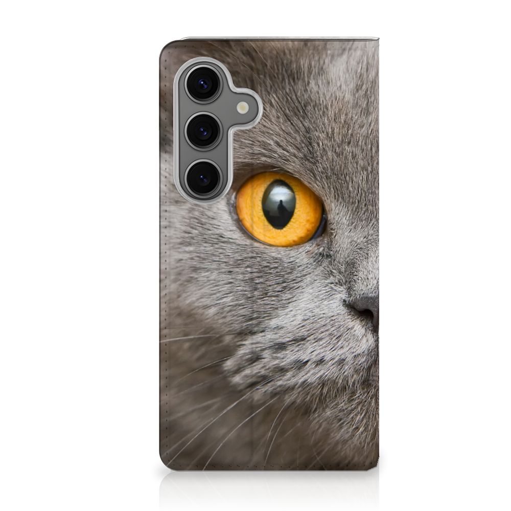 Hoesje maken Samsung Galaxy S25 Britse Korthaar kattenoog design voorkant