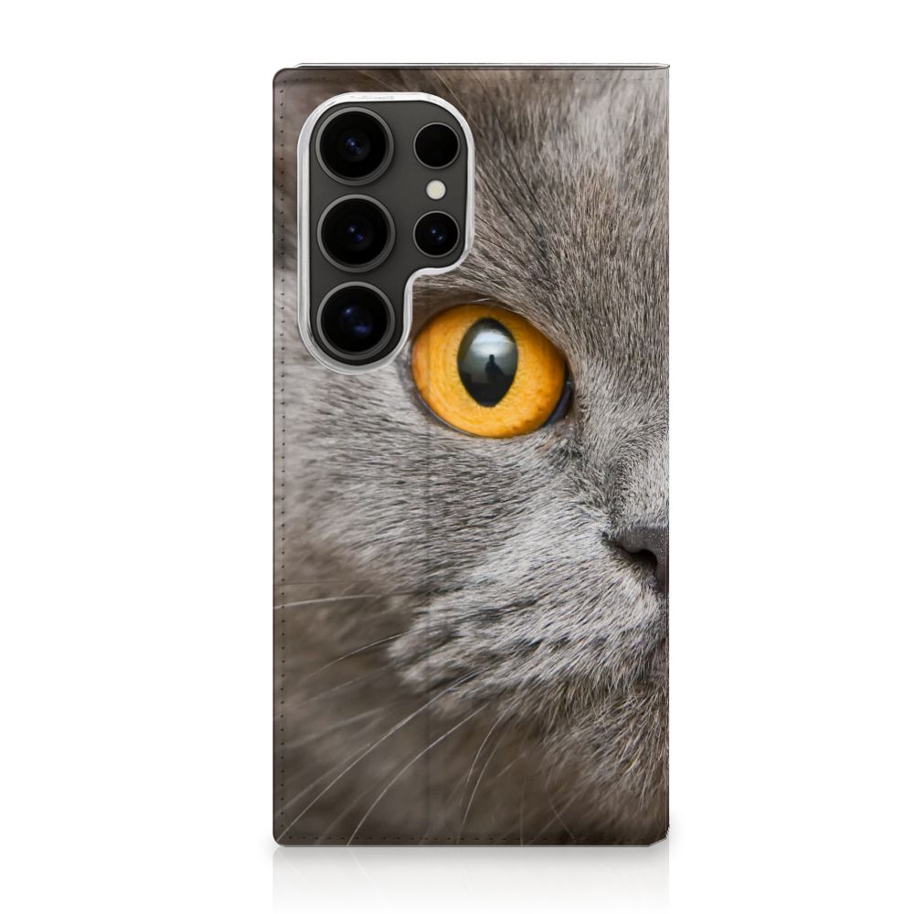 Hoesje maken Samsung Galaxy S25 Ultra Britse Korthaar kat close-up grijs oog