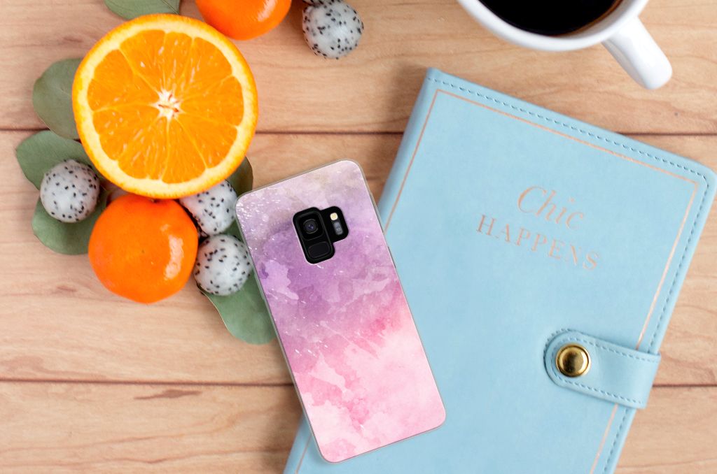 Samsung Galaxy S9 hoesje maken Pink Purple Paint achterkant citrusvruchten notitieboek
