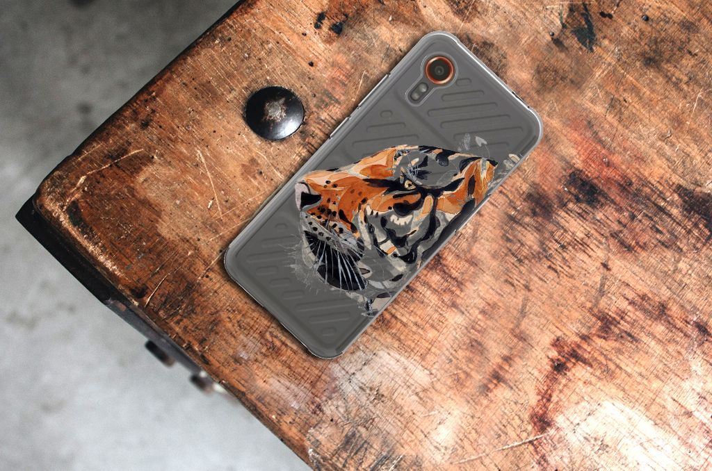 Samsung Galaxy Xcover 7 Hoesje maken Watercolor Tiger boven aanzicht