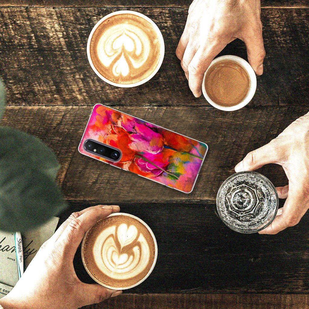Hoesje maken Sony Xperia 1 V Tulips bovenaanzicht telefoonhoesje koffie
