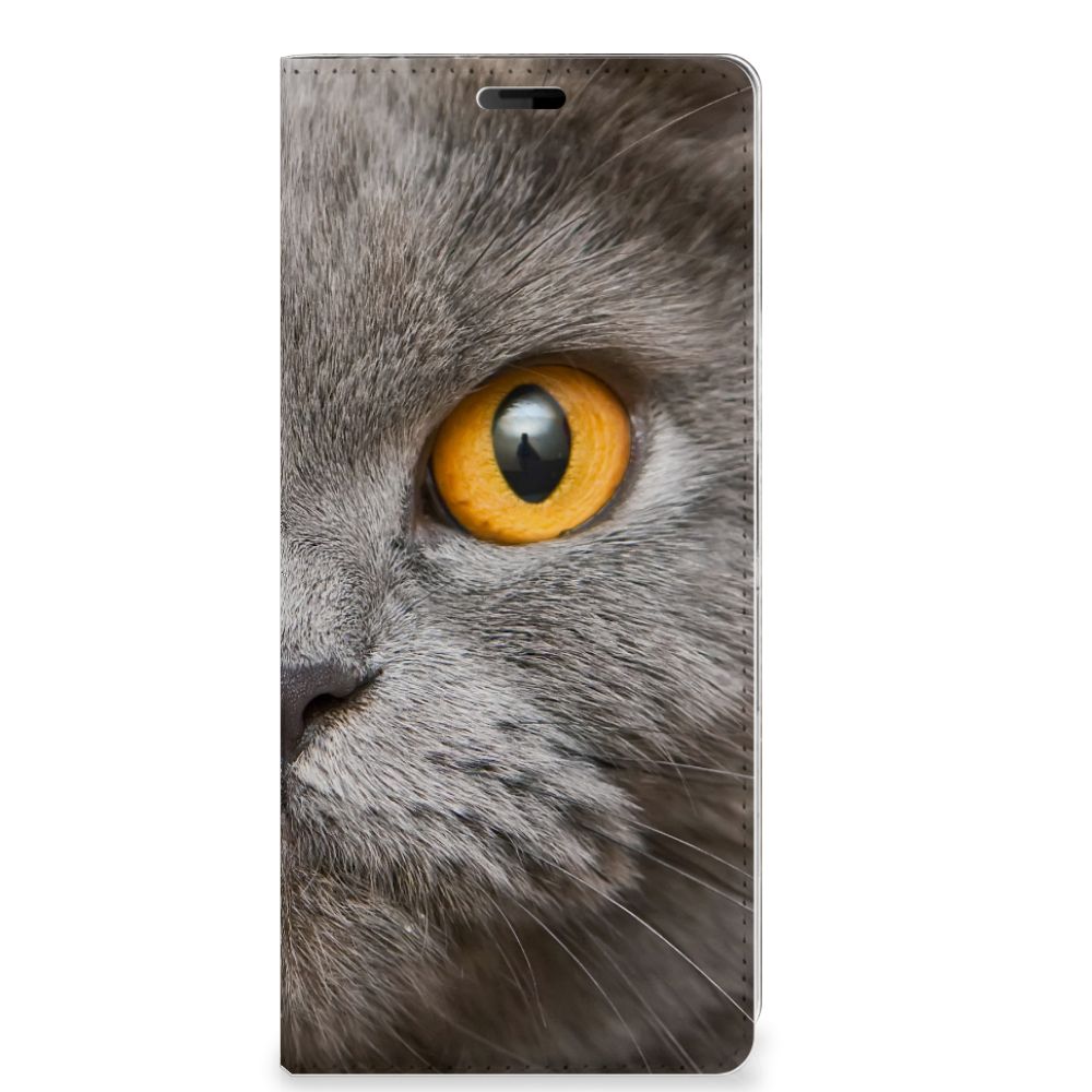Hoesje maken Sony Xperia 10 Plus Britse Korthaar met indrukwekkende grijze kattenafbeelding en gele ogen.