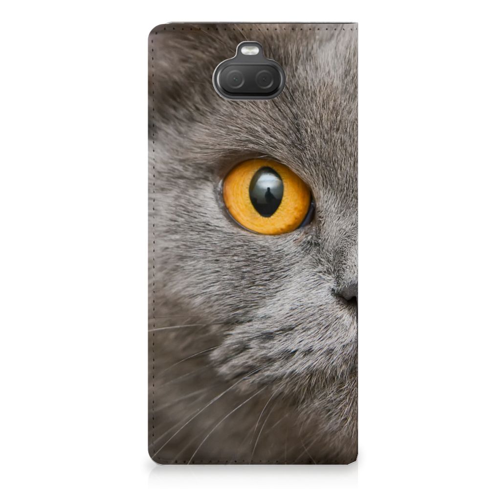 Hoesje maken Sony Xperia 10 Plus Britse Korthaar, met close-up van een hypnotiserend kattenoog 🐱.