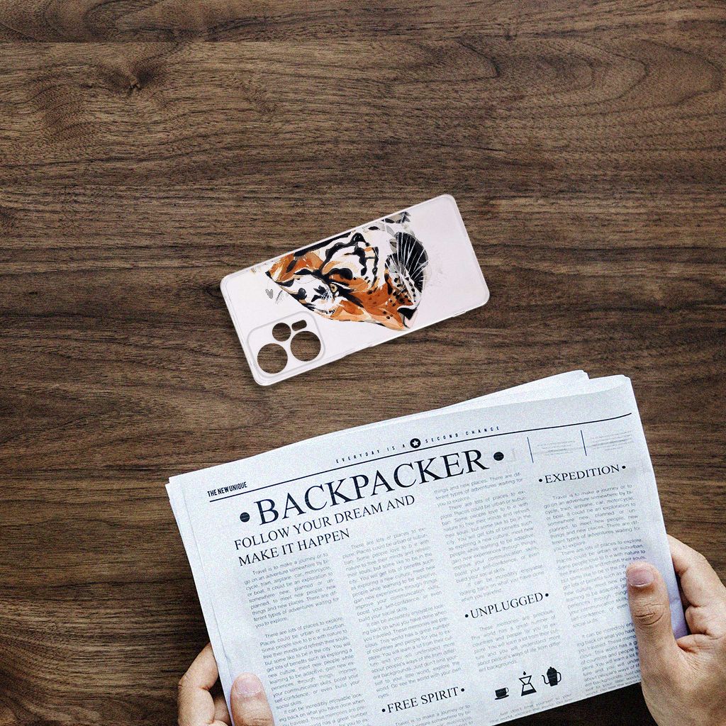Xiaomi Poco F5 Hoesje maken Watercolor Tiger achterkant