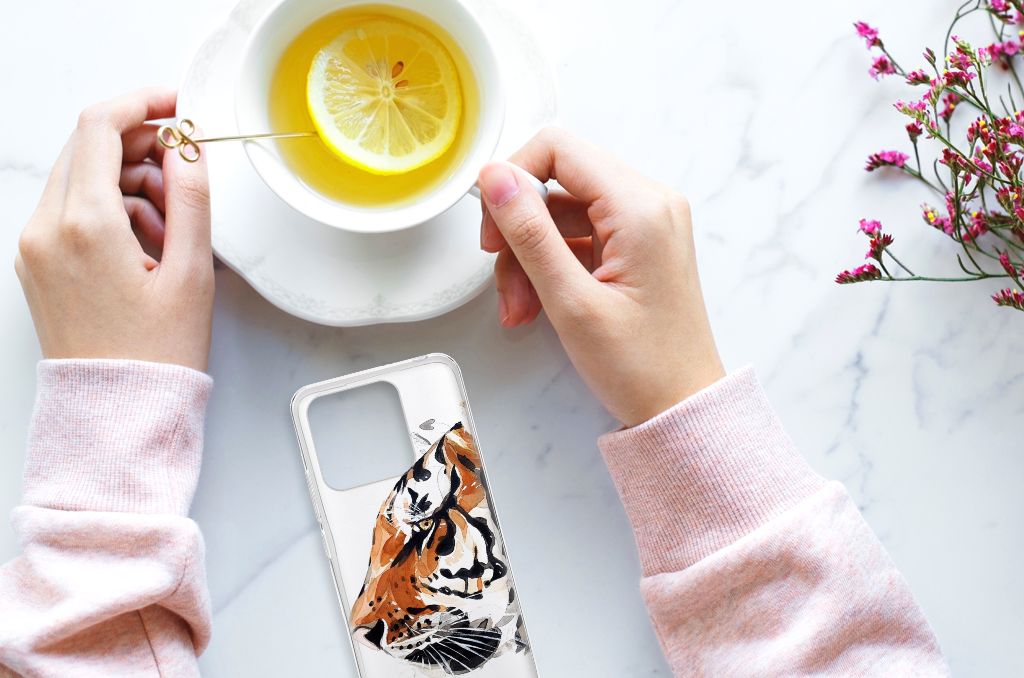 Xiaomi Redmi 10C hoesje maken Watercolor Tiger bovenaanzicht