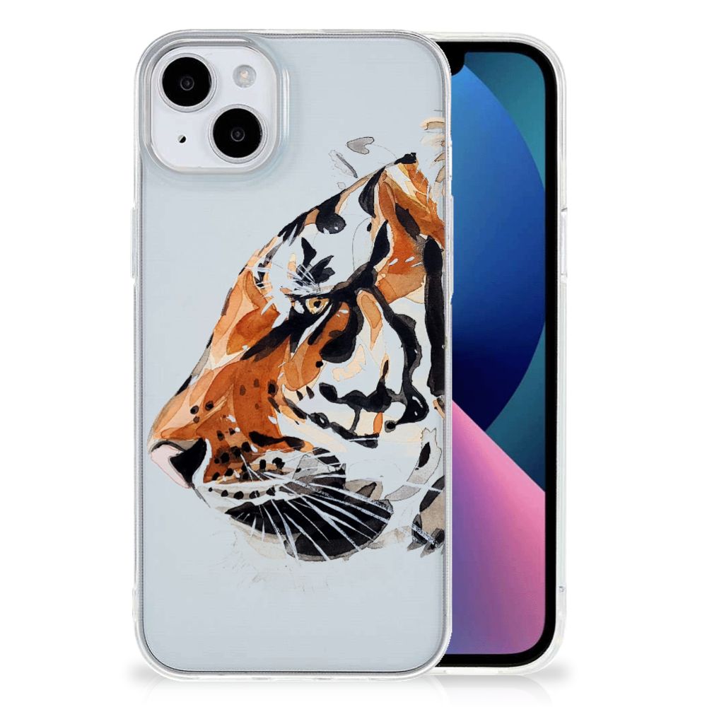 Apple iPhone 15 Plus hoesje maken Watercolor Tiger voorkant
