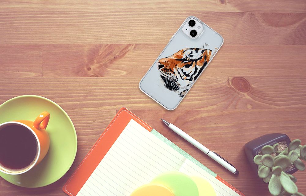 iPhone 15 Plus hoesje maken Watercolor Tiger uitzicht