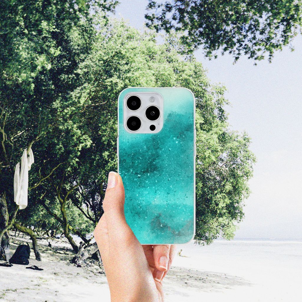 Hoesje maken iPhone 15 Pro Max Painting Blue design met sterren en golven, perfect voor je smartphone.