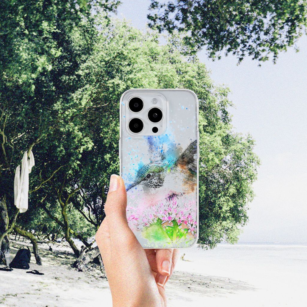 Hoesje maken iPhone 15 Pro Max Vogel met kleurrijke vogels op bloemen achtergrond 🌼