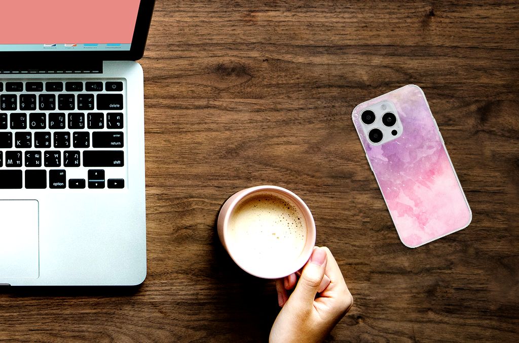 B2C Telecom iPhone 15 Pro Hoesje maken iPhone 15 Pro Pink Purple Paint bovenaanzicht