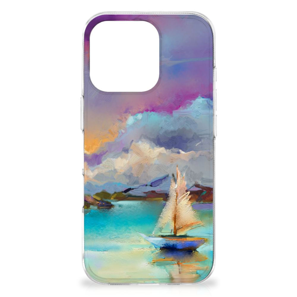 Hoesje maken iPhone 16 Pro Boat hoesje abstracte schilderij zeilschip mooi