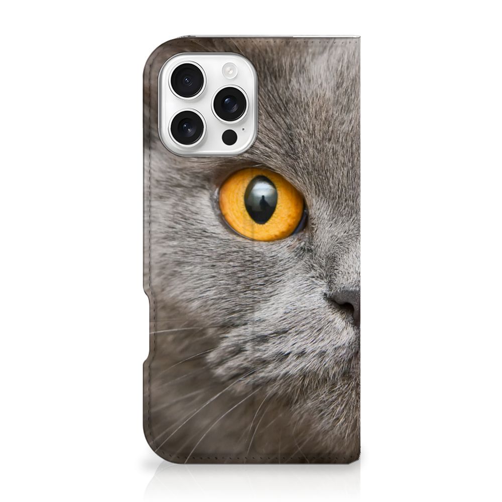 Hoesje maken iPhone 16 Pro Max Britse Korthaar kat close-up
