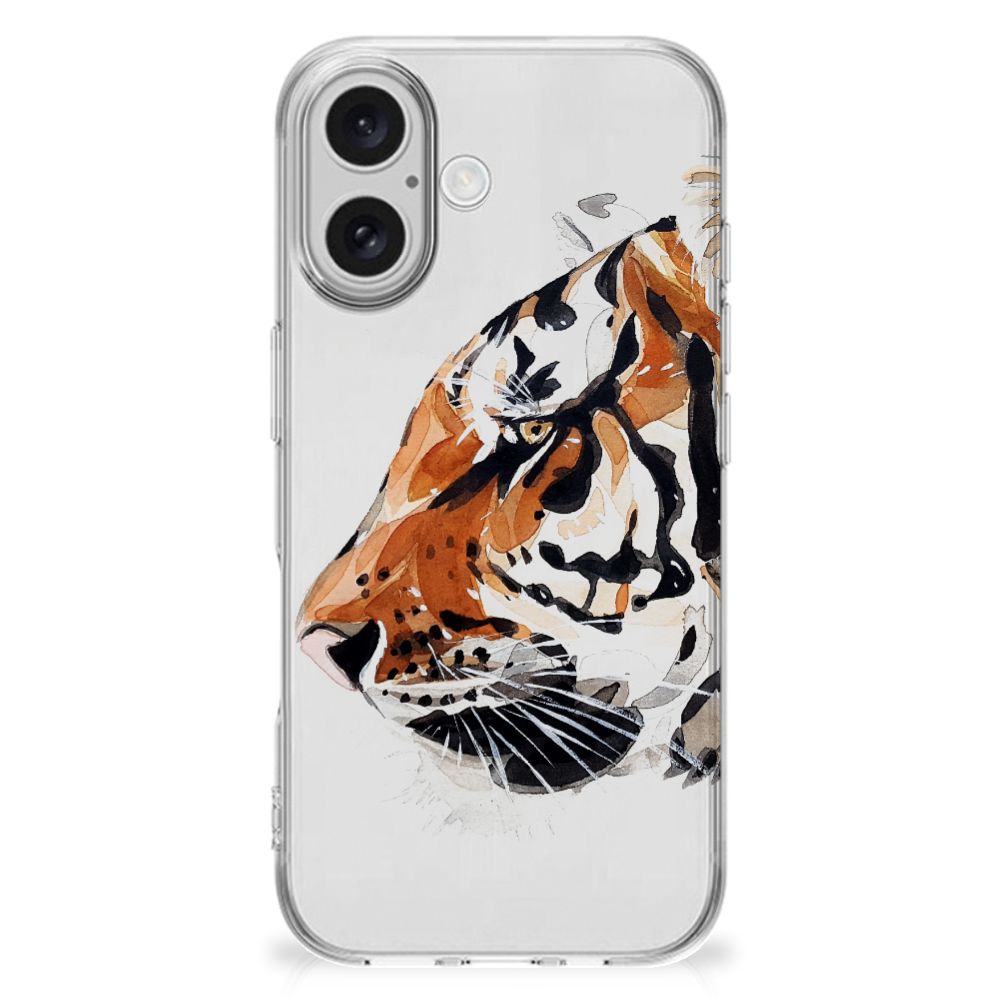 iPhone 16 Hoesje maken Watercolor Tiger TPU case tijger design zijkant