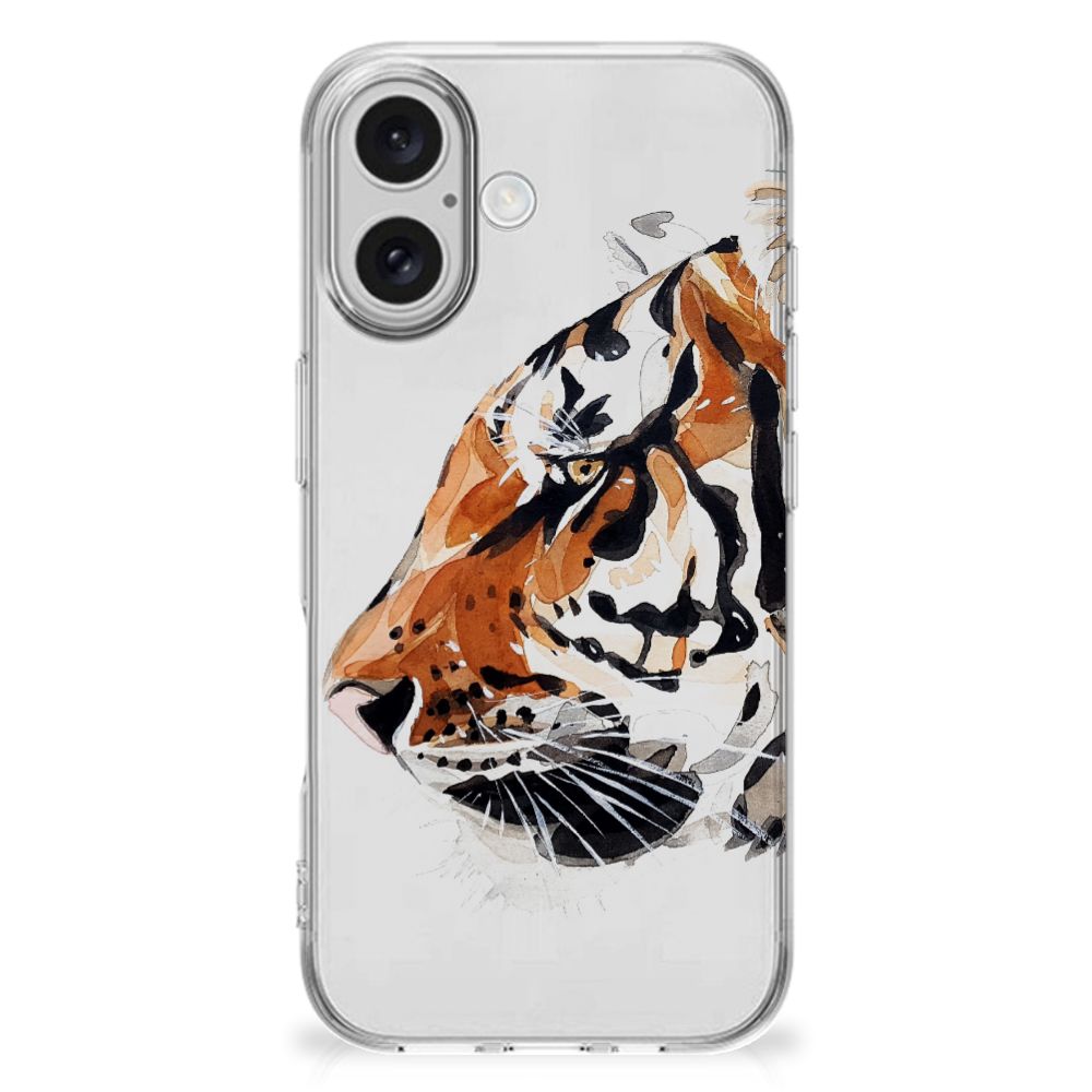 Apple iPhone 16 plus hoesje maken Watercolor Tiger voorkant