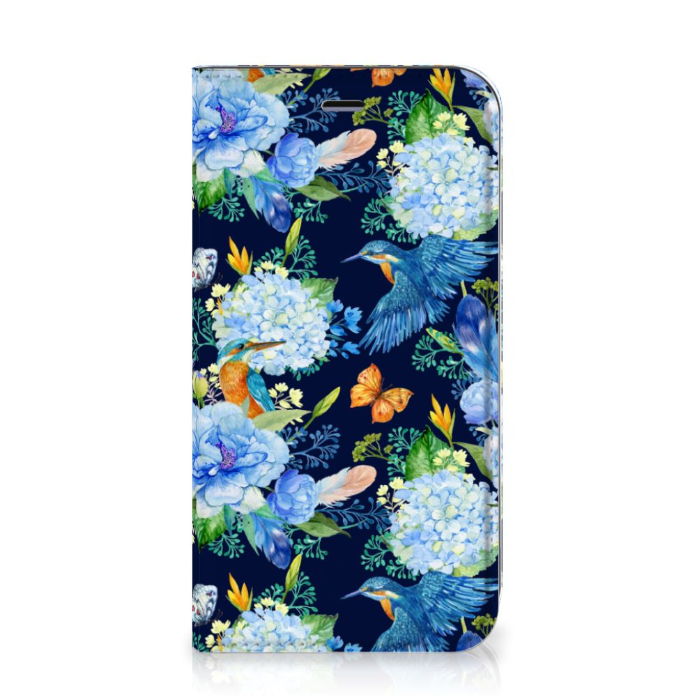Hoesje maken voor Apple iPhone 11 IJsvogel met bloemen en vlinders op een donkerblauwe achtergrond 🌼🦋.