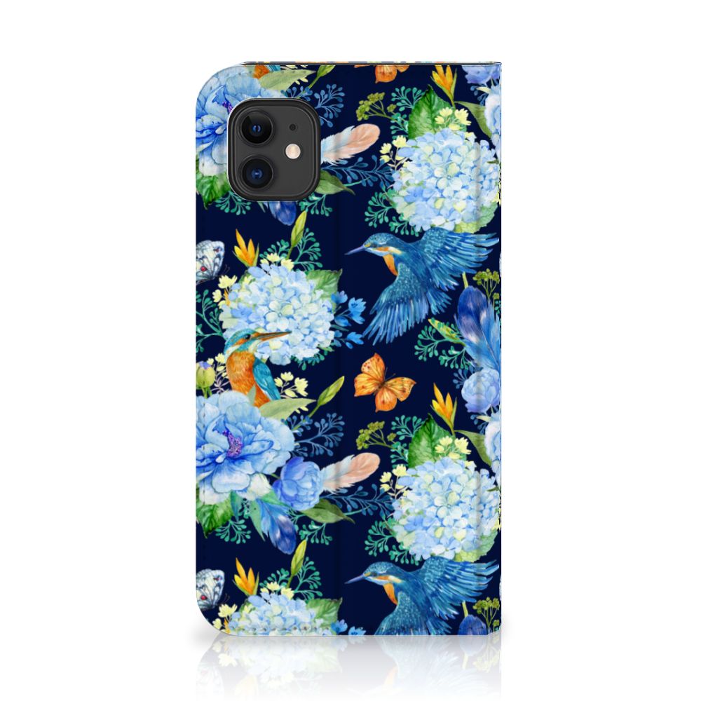 Hoesje maken voor Apple iPhone 11 IJsvogel met bloemen en vlinders, kleurrijk design.