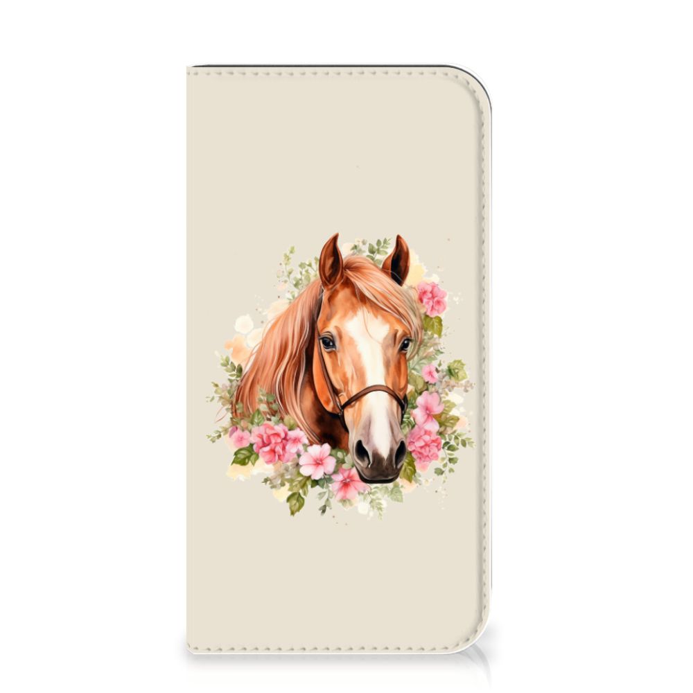 Hoesje maken voor Apple iPhone 11 Pro Paard met een prachtig paardenontwerp en bloemen.