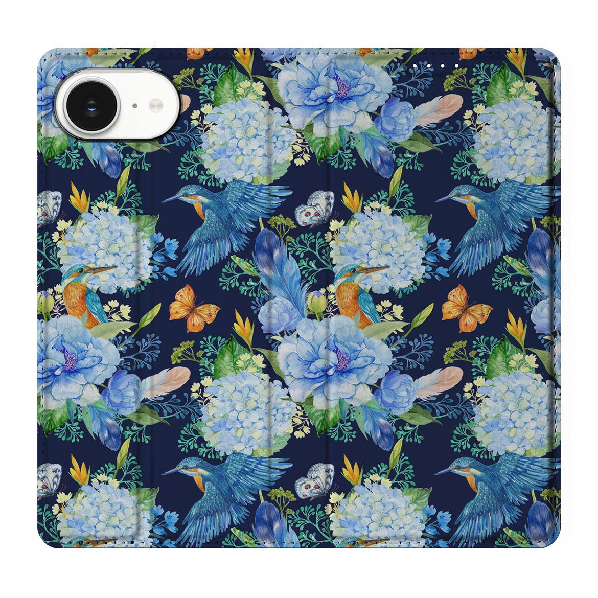 Apple iPhone 16e hoesje maken IJsvogel bloemenmotief bovenaanzicht