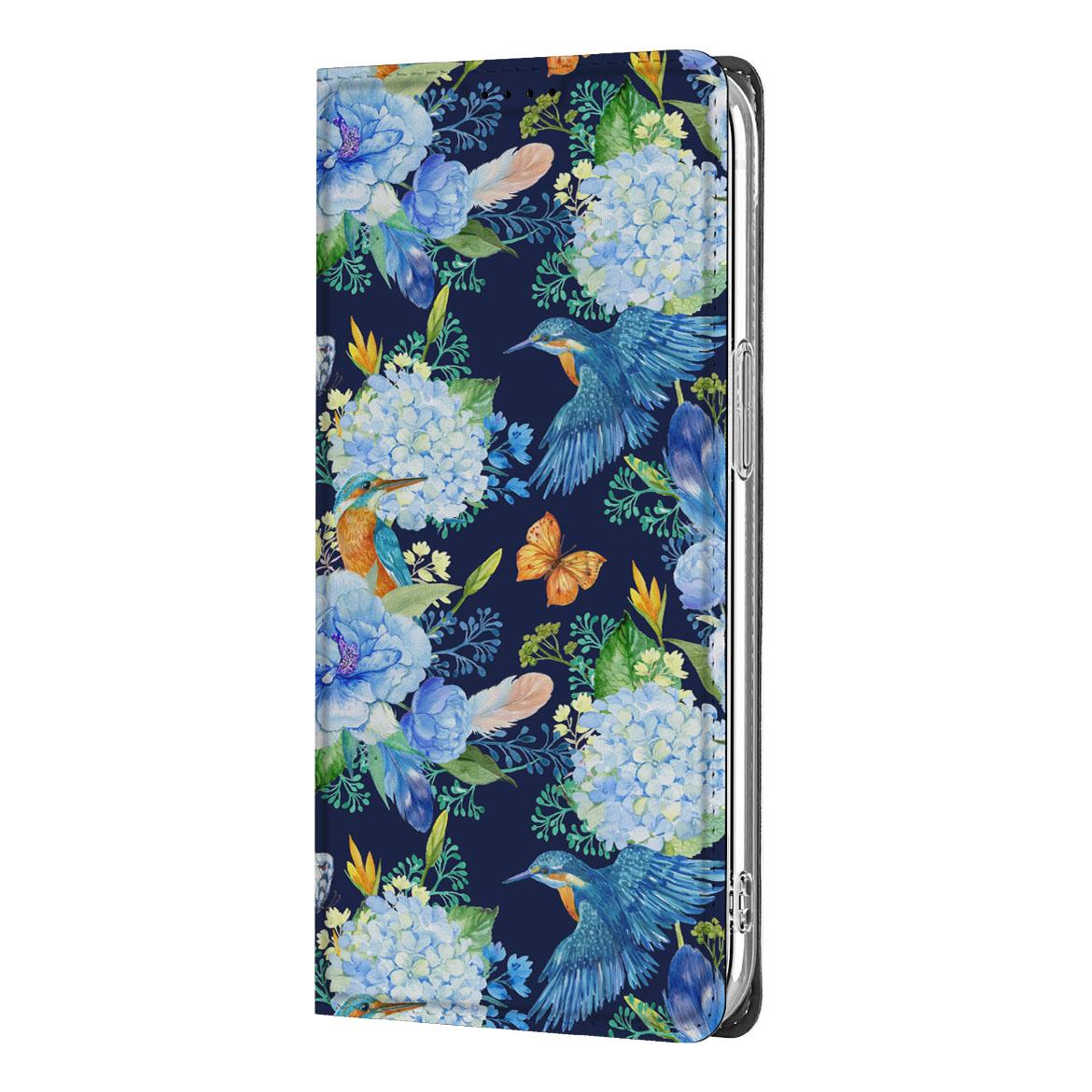 Apple iPhone 16e Hoesje maken voor Apple iPhone 16e IJsvogel design blauw bloemen aanzicht