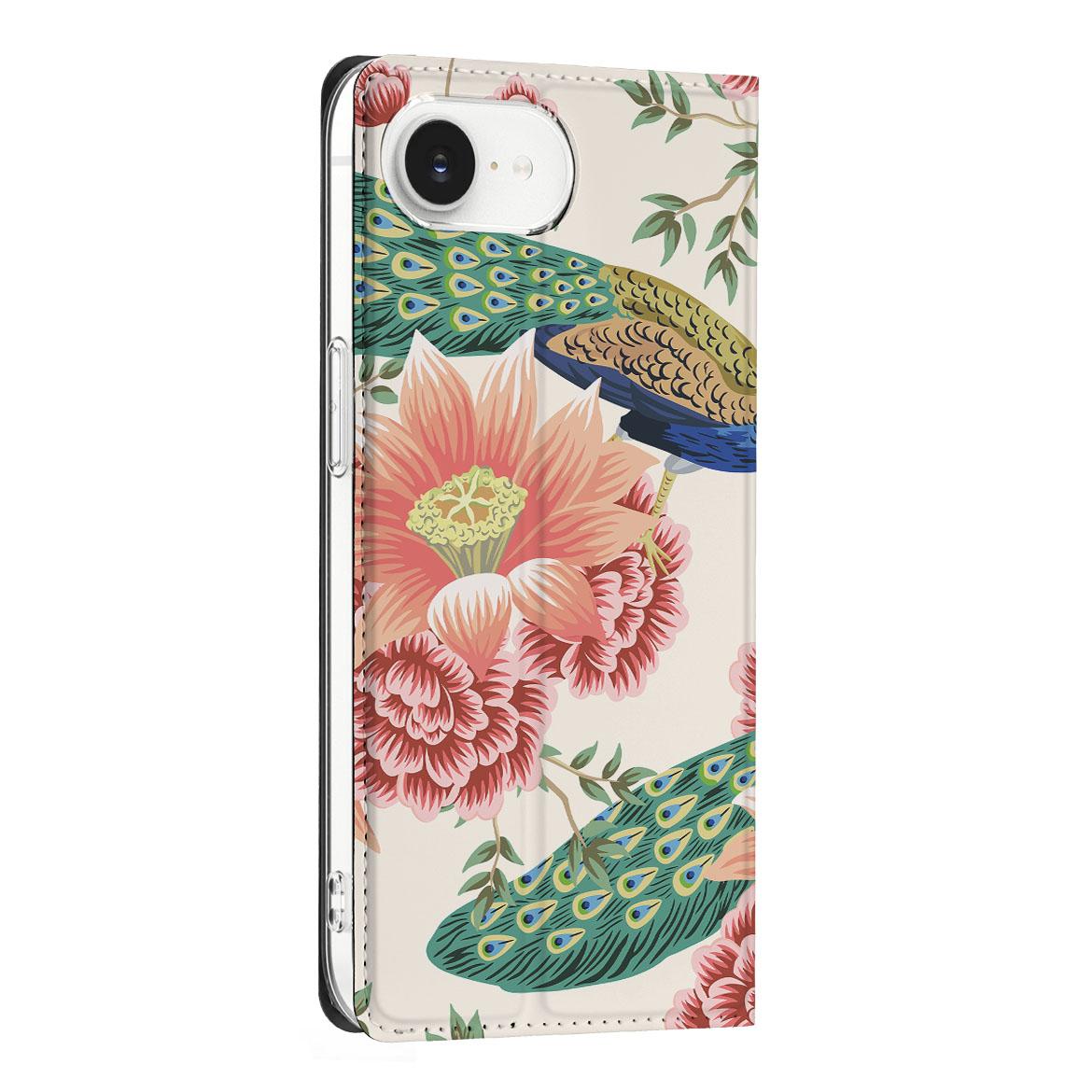 Apple iPhone 16e Hoesje maken voor Apple iPhone 16e Pink Peacock zijaanzicht met pauwen en bloemen