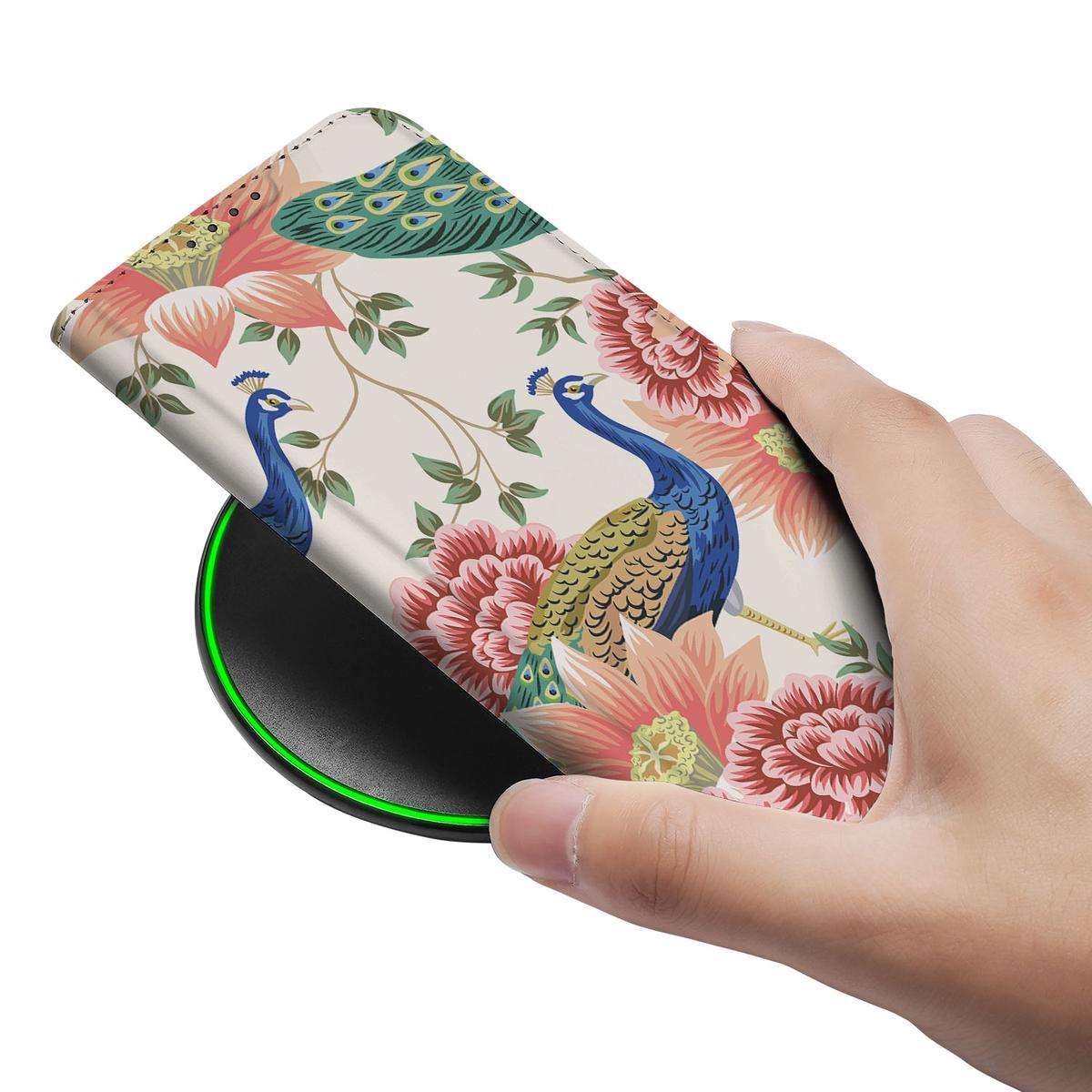 Apple iPhone 16e hoesje maken Pink Peacock aanzicht hand